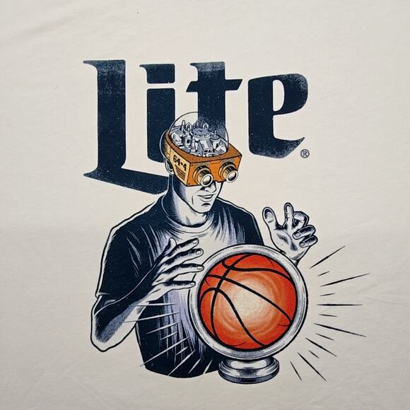 Mens 2XL Miller Lite Mens Basketball White Short Sleeve T-Shirt - Picture 2 of 6